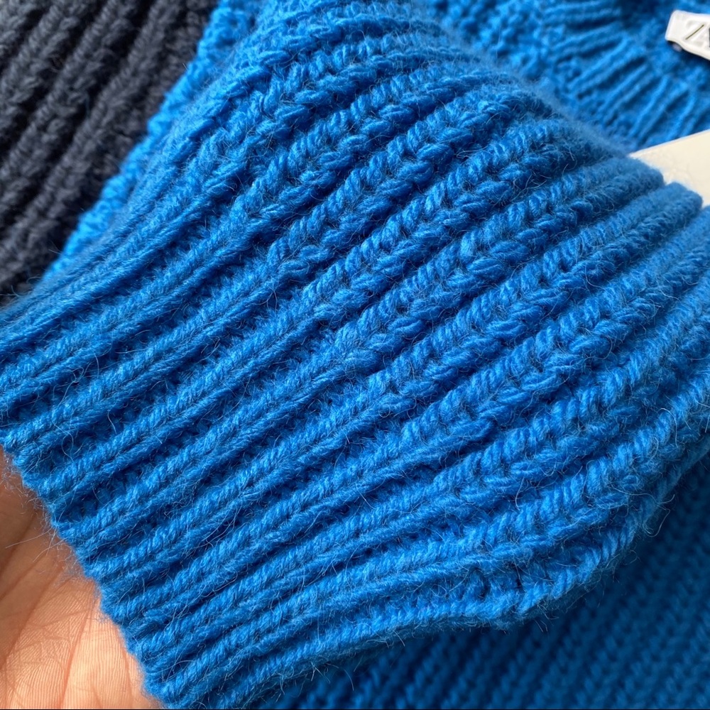 💙 ZARA BLUE NAVY COLOR BLOCK CHUNKY KNIT CROPPED JUMPER! - Picture 8 of 12